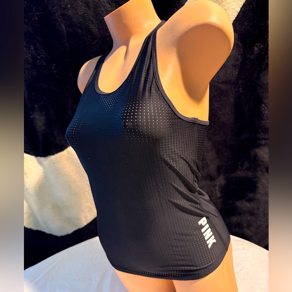 PINK Victoria's Secret Black Perforated Dry-Fit Tank Top
